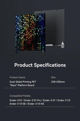 Creality Double-sided Printing “Stars” Platform 235*235mm (Glossy PET + Coated PEI), Without soft magnetic sticker, 3D Printer Platform for K1/Ender-3 V3/SE/KE/S1/3 S1Pro/3/3 Pro/3S/3V2/5/5S/5Pro Lokkr