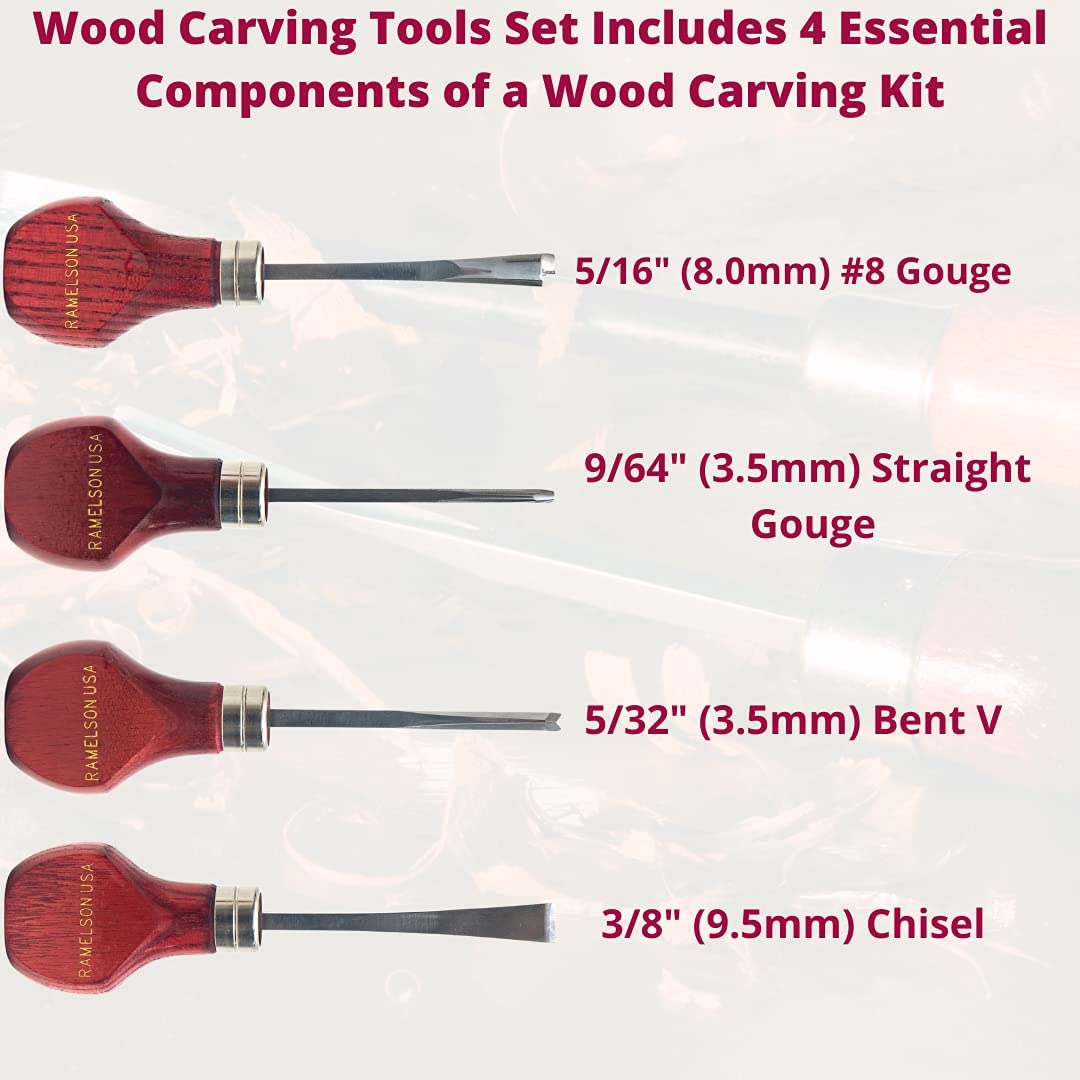 UJ Ramelson Premium Wood Carving Tools Set - Razor Sharp Woodworking Tools That Are Made In the USA - Wood Carving Set Features 4 Essential Components of a Wood Carving Kit for Beginners UJ Ramelson Co