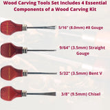UJ Ramelson Premium Wood Carving Tools Set - Razor Sharp Woodworking Tools That Are Made In the USA - Wood Carving Set Features 4 Essential Components of a Wood Carving Kit for Beginners UJ Ramelson Co