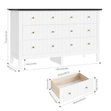 FOTOSOK White Dresser, Chest of Drawers, Modern 6 Drawer Double Dresser with Deep Drawers, Nursery Dresser for Baby, Wide Storage Organizer Cabinet for Living Room, Hallway,White&Black FOTOSOK