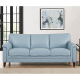 Hydeline Westcott Top Grain Leather Sofa Couch, 84", Spa Blue, Memory Foam and Pocket Coils Hydeline