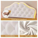 ADORNEVE Twin Bed Frame with RGB LED Lights, Princess Bed Frame with Adjustable Crystal Button Headboard, Velvet Upholstered Platform Bed for Girls, Solid Wooden Slats, Easy Assembly, Creamy White ADORNEVE