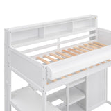 SOFTSEA Twin Loft Bed with Desk, Wardrobe, and Bookcase in White for Space-Saving Style SOFTSEA