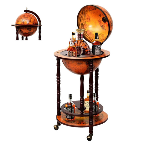 MEDIMALL Wood Globe Bar Liquor Cabinet, 16th Century Italian Replica Bar Stand for Liquor, Wine, Stemware, Vintage Alcohol Cart w/Liquor Shelves, Globe Bar Cart for Living Room, Dining Room MEDIMALL