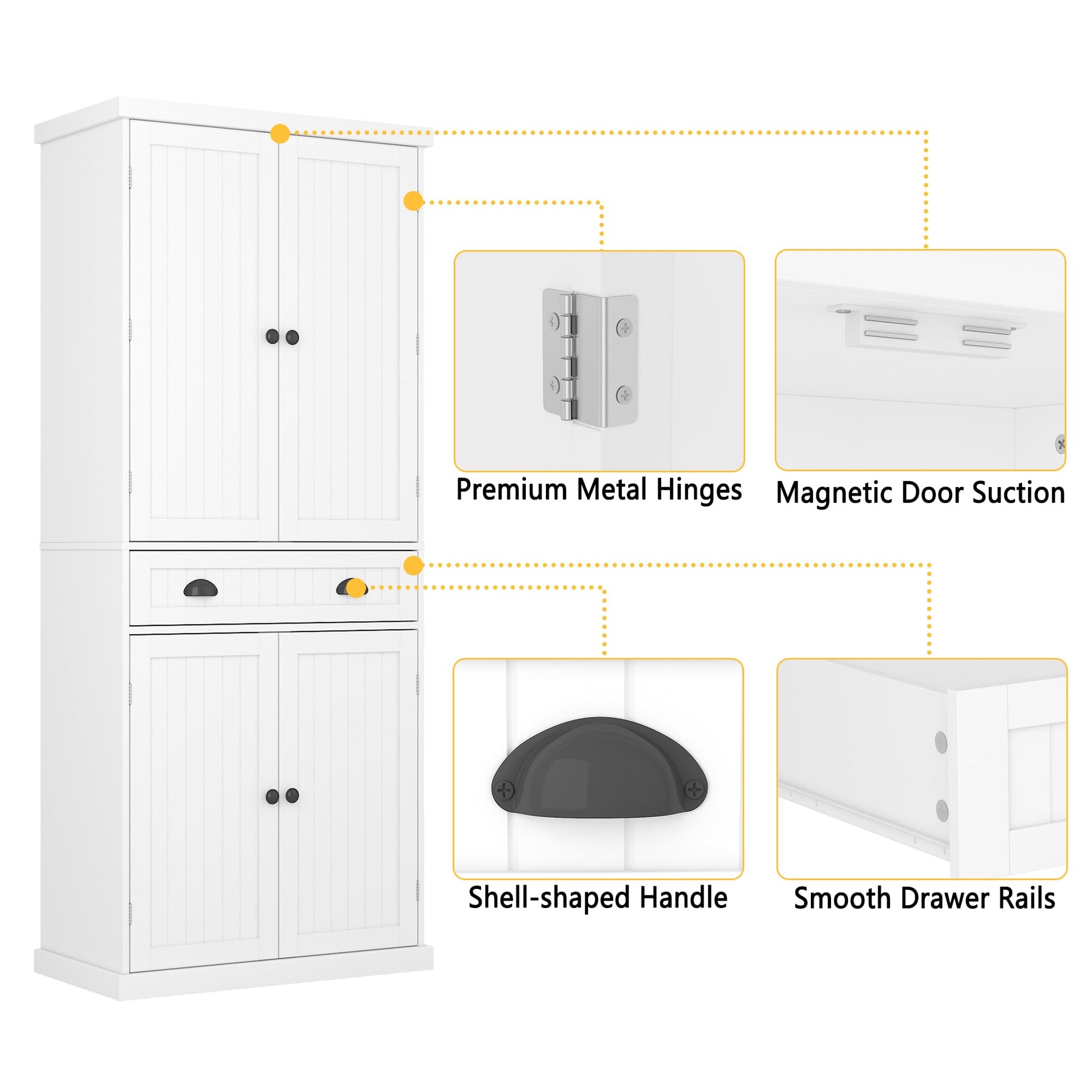 Function Home Pantry Cabinet, 72 Inch Tall Kitchen Storage Cabinet, Freestanding Cupboard with Adjustable Shelves, 1 Drawer and 6 Door Storage Shelves for Kitchen Dinging Living Room, White - WoodArtSupply