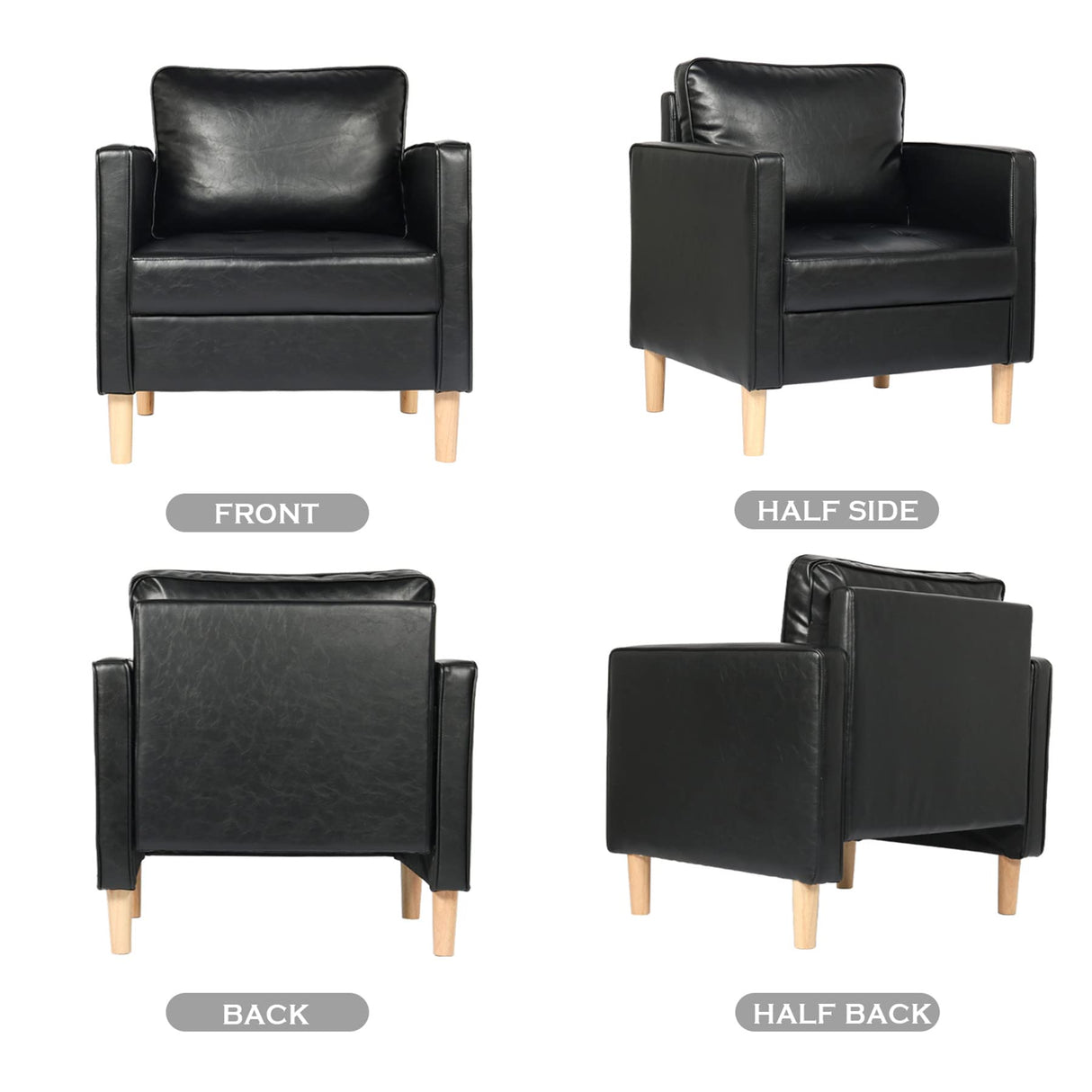 STHOUYN Black Faux Leather Accent Chairs Set of 2 Small Living Room Bedroom Chairs, Comfy Reading Chair Single Sofa for Adults, Suitable Small Spaces Office Couch, Easy Assembly STHOUYN