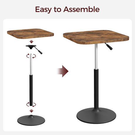 MAHANCRIS Bar Table, Height-Adjustable Pub Table 26.8-36.2 Inches, Cocktail Table with Base, Counter Height Table for Small Space, Easy to Assemble, Rustic Brown and Black BTHR5501 MAHANCRIS