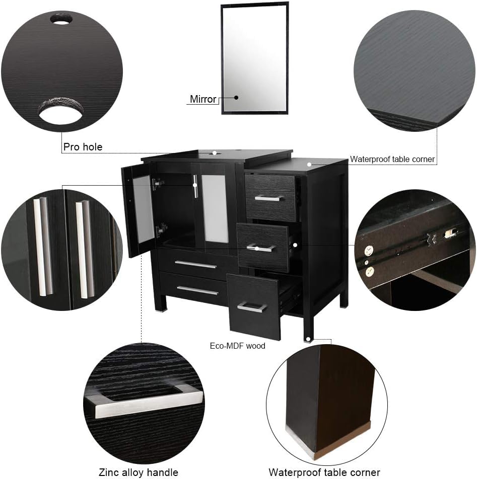 60" Black Bathroom Vanity,Double Vanity,0.5"Tempered Glass Vessel Sink (Light Blue),ORB Faucet,Drain Parts,Bathroom Vanity Top,Glass Sink Bowl,Vanity Pedestal,Mounting Ring Include,Mirror Not Included U-Eway