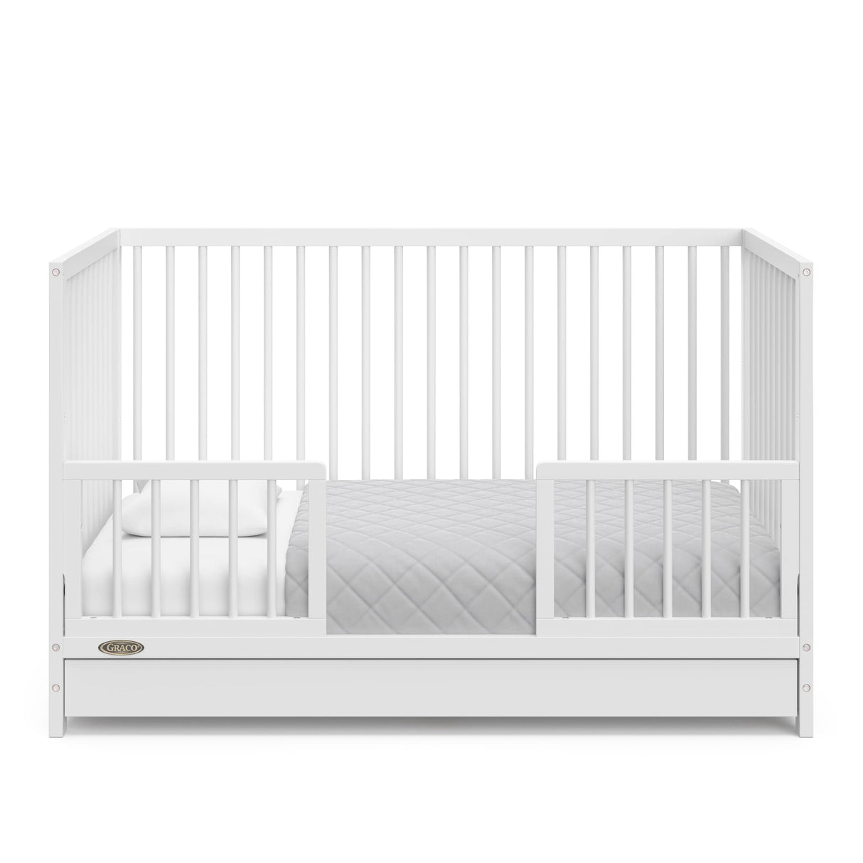 Graco Teddi 5-in-1 Convertible Crib with Drawer (White) – GREENGUARD Gold Certified, Crib with Drawer Combo, Full-Size Nursery Storage Drawer, Converts to Toddler Bed, Daybed and Full-Size Bed Graco