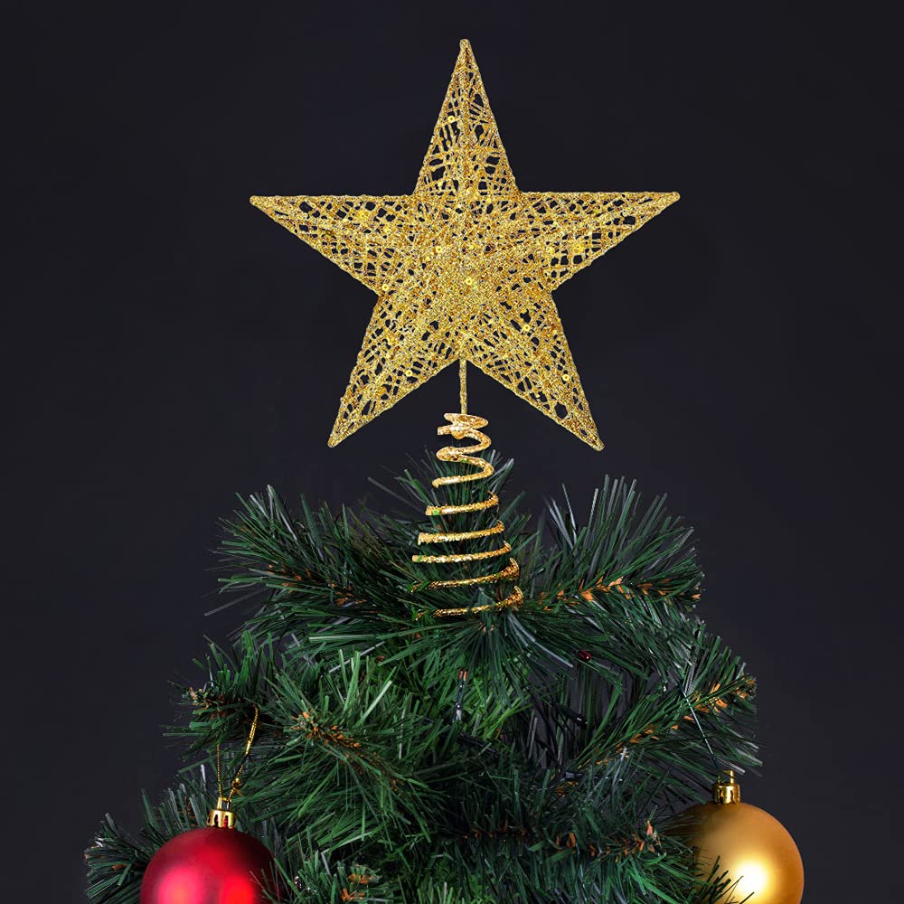 Christmas Tree Toppers Xmas Glitter Gold Hollow Star Treetop Topper for Christmas Tree Decoration. 1 XIMISHOP