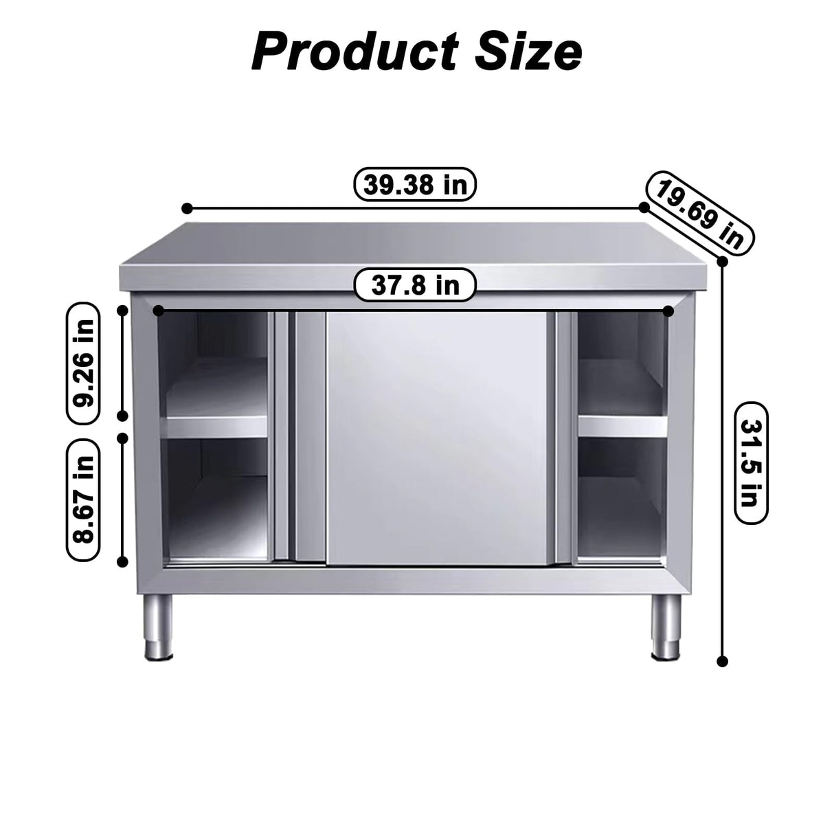 EHONXI Stainless Steel Commercial Worktable w/Sliding Doors for Prep & Work, 39" x 20" Commercial Kitchen Prep Table, Heavy Duty Workbench w/Cabinet for Home, Restaurant, Hotel and Garage EHONXI