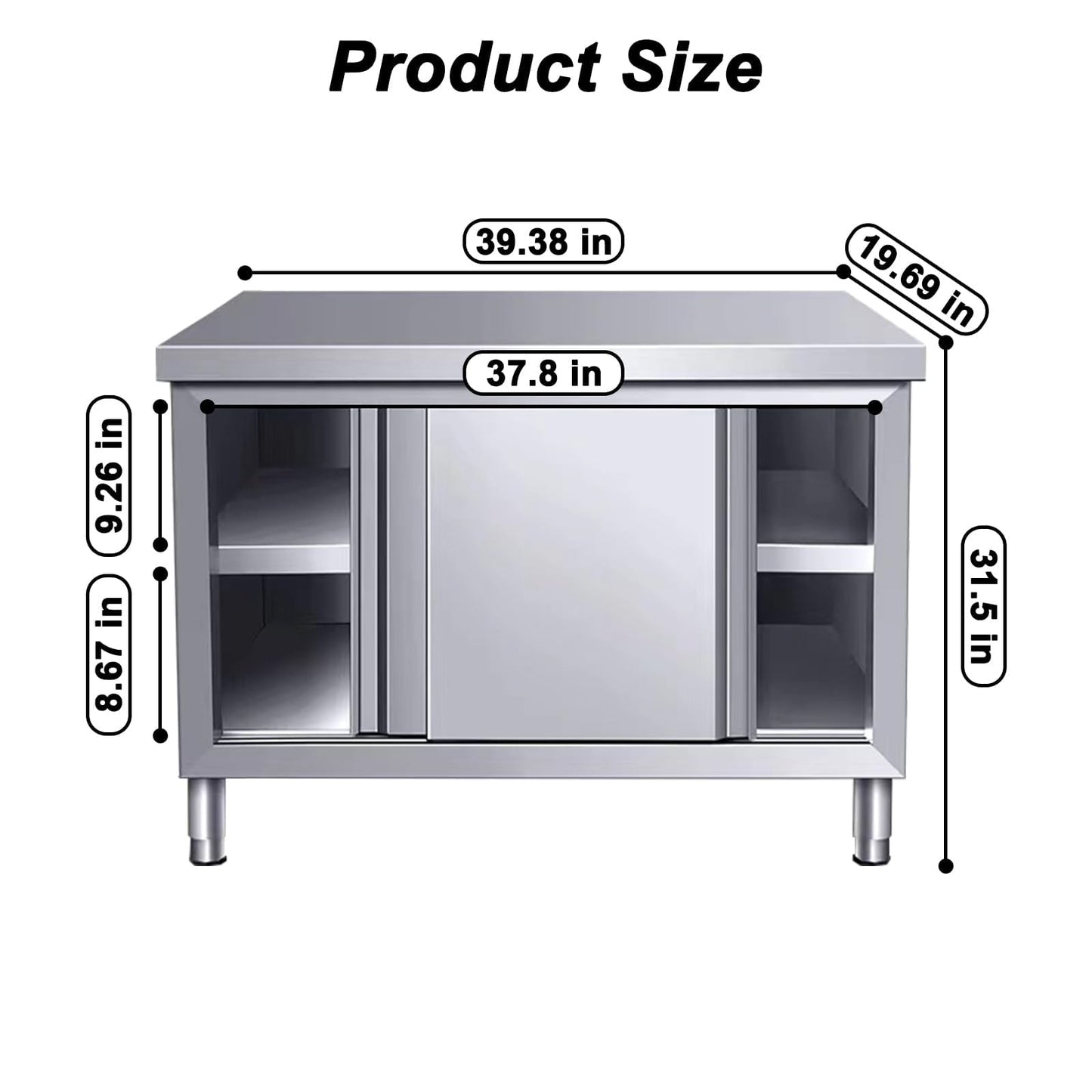 EHONXI Stainless Steel Commercial Worktable w/Sliding Doors for Prep & Work, 39" x 20" Commercial Kitchen Prep Table, Heavy Duty Workbench w/Cabinet for Home, Restaurant, Hotel and Garage - WoodArtSupply