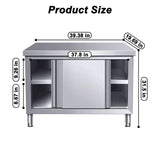 EHONXI Stainless Steel Commercial Worktable w/Sliding Doors for Prep & Work, 39" x 20" Commercial Kitchen Prep Table, Heavy Duty Workbench w/Cabinet for Home, Restaurant, Hotel and Garage EHONXI