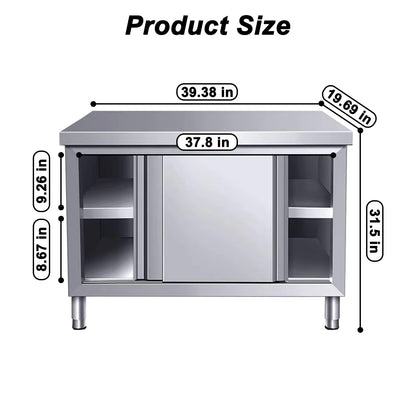 EHONXI Stainless Steel Commercial Worktable w/Sliding Doors for Prep & Work, 39" x 20" Commercial Kitchen Prep Table, Heavy Duty Workbench w/Cabinet for Home, Restaurant, Hotel and Garage - WoodArtSupply