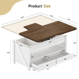 ONBRILL Farmhouse Lift Top Coffee Table with 2 Storage Drawers, Rustic Center Table with Large Hidden Storage Compartment,Storage Coffee Table Converts to Dining Table for Living Room, Brown and White ONBRILL
