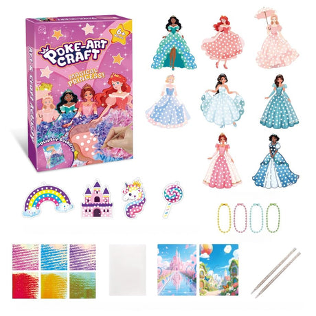 BLXIN Poke-Art Princess Craft Kit, Girls DIY Paper Art Set with Castle & Rainbow Designs, Pretty Princess Game,Creative Educational Activity,Crafts Gifts for Girls Ages 3-8, DIY Activity BLXIN