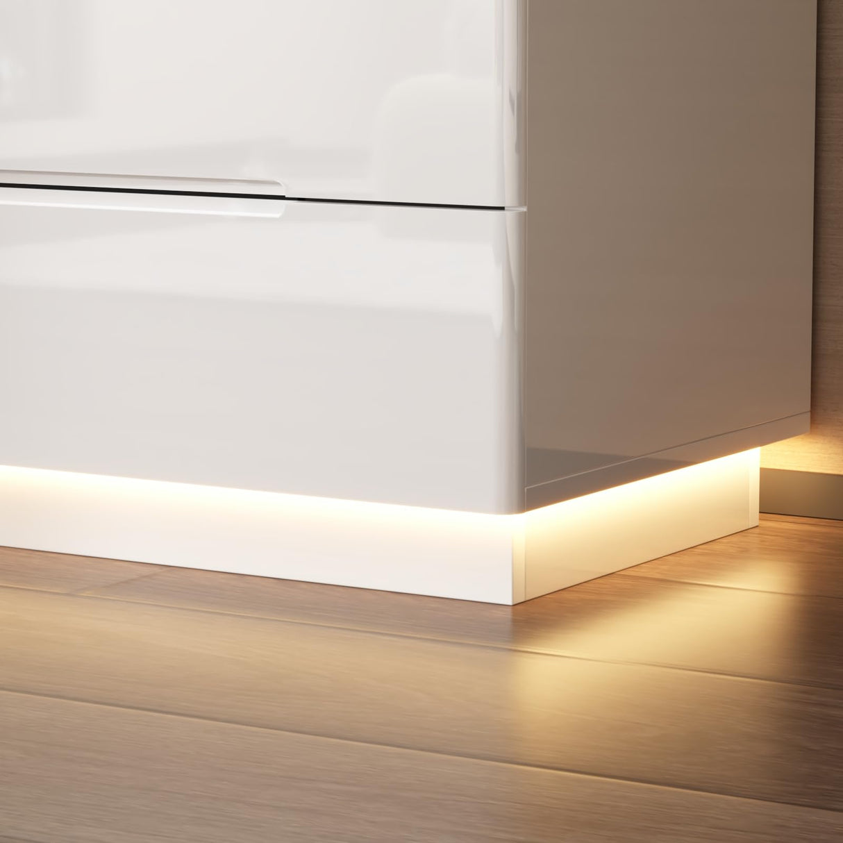 FUFU&GAGA Glossy Dresser with Lights, White Chest of Drawers, High Gloss Modern 8 Drawer Storage, 63” Wide Double Dressers for Bedroom Living Room Hallway, 63”W x 15.7”D x 30.9”H FUFU&GAGA