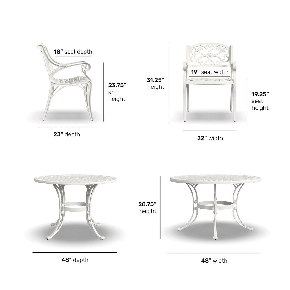 Homestyles 6652-328 5 Piece Outdoor Dining Set, 48" Table, Off White homestyles