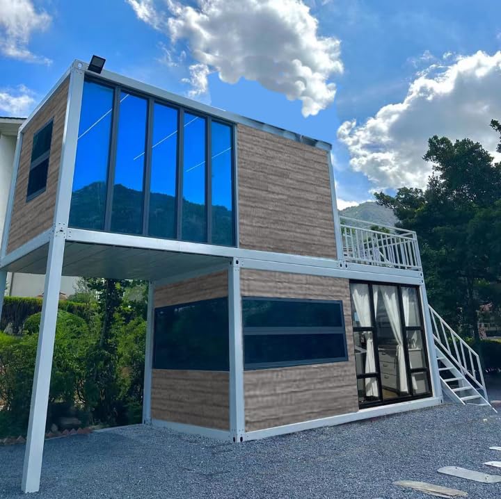 Two-Story Customized Container Houses Villas Prefab Tiny Homes to Live in for Adults Mini Foldable Mobile Home Modular Guest Homes kit casas prefabricadas para Vivir, Stair Terrace guardrail - WoodArtSupply