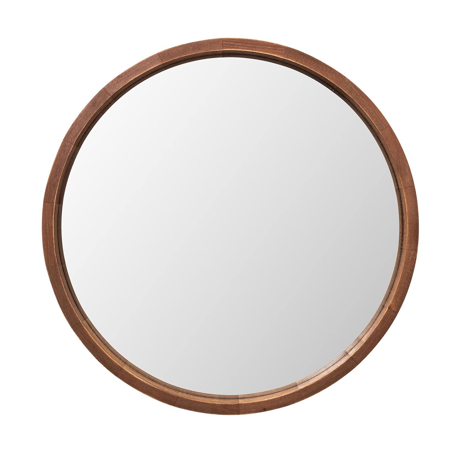 LYYYXGYP Round Wood Mirror 24 Inch Farmhouse Wall Mirror Wooden Framed Brown Circle Mirror for Bathroom - WoodArtSupply