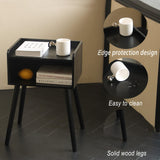 MaxSmeo Nightstand, Mid Century Modern Side Table Bedroom with Storage, Small End Bedside Table with Solid Wood Legs for Living Room, Office Small Spaces (Black) MaxSmeo