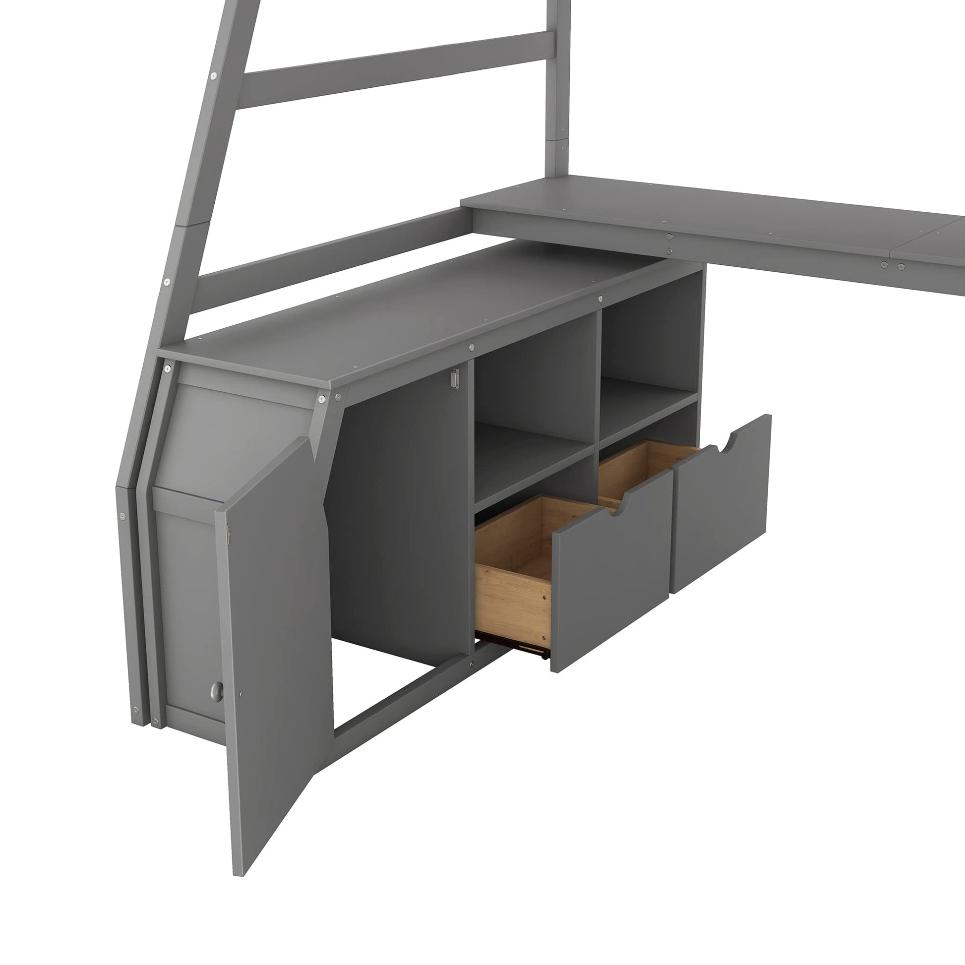 CKLMMC Multifunctional Twin Loft Bed with Storage Drawers, Desk, and Shelving – Grey - WoodArtSupply