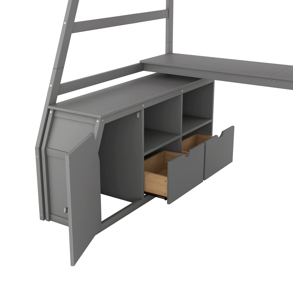VilroCaz Twin Size Loft Bed with Desk, 7 Drawers, and Staircase - Solid Wood Frame in Gray VilroCaz