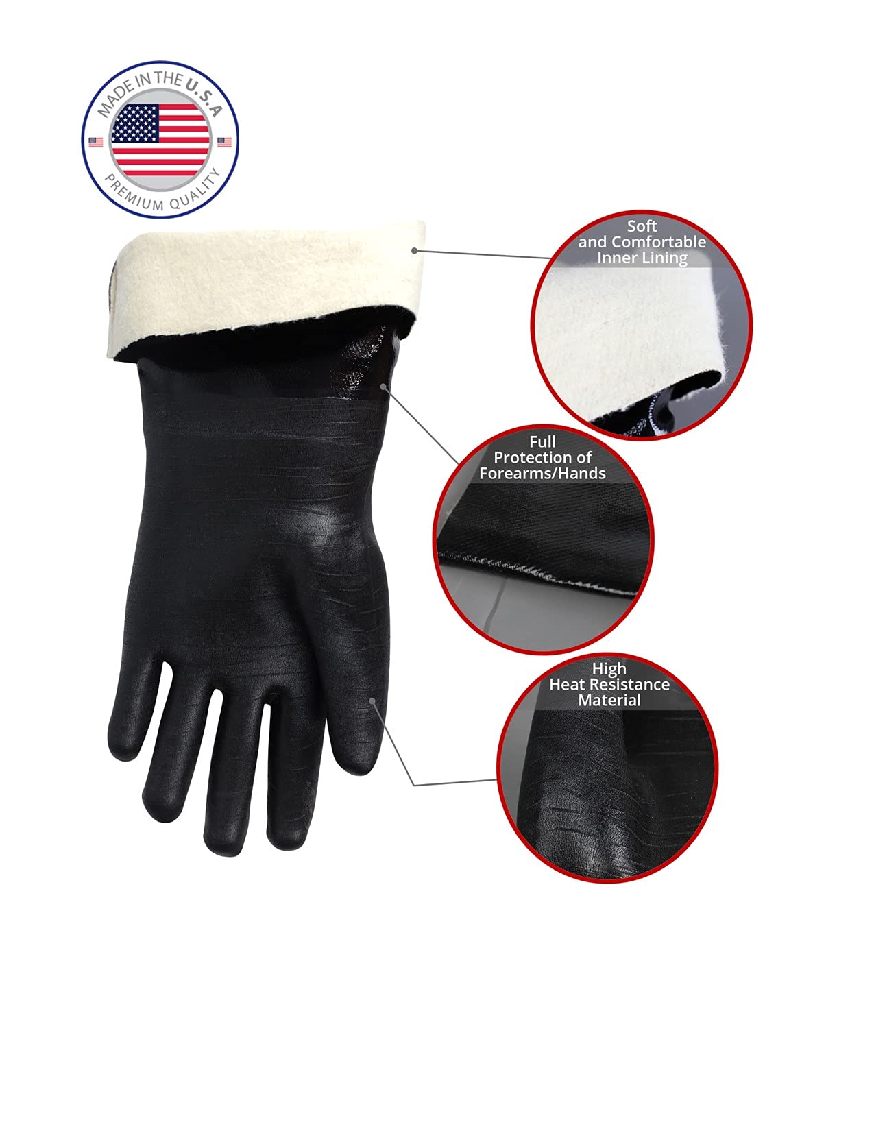 Artisan Griller BBQ, Smoker & Oven glove- Insulated Heat Resistant for Fryer & Kitchen. Great Barbecue Smoking Oyster Mitt–Turkey Fryer, Oil,Fire & Water resistant -(Size 10/XL – Black neoprene)