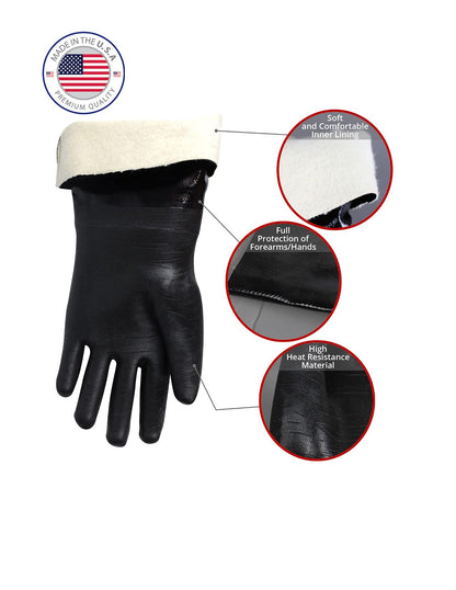 Artisan Griller BBQ, Smoker & Oven glove- Insulated Heat Resistant for Fryer & Kitchen. Great Barbecue Smoking Oyster Mitt–Turkey Fryer, Oil,Fire & Water resistant -(Size 10/XL – Black neoprene)