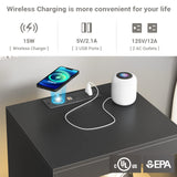 Tiptiper Black Nightstand with Wireless Charging Station and LED Lights, Bedside Table with 2 Drawers, Open Storage, 1 Pull-Out Tray, End Side Table with Charging Station, LED Night Stand with Storage Tiptiper