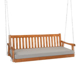 VINGLI Upgraded 6 FT Pine Wood Porch Swing Daybed, Heavy Duty 880 LBS Patio Hanging Swing Sofa Bench with Adjustable Chains and Grey Cushions, Brown Finish VINGLI