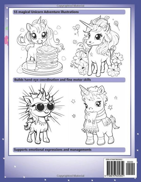 Unicorn Coloring Book: Easy Fun for Kids 4-8 ages. Over 50 Magical Unicorn Adventure Illustrations for Boys and Girls WoodArtSupply