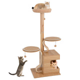 Tangkula Modern Cat Tree, 51 Inch Tall Cat Tower with Solid Wood Post, Curved Plywood Frame, Cat Condo, Perch, Washable Cushions, 4-Layer Cat Activity Center, Cat Tree for Indoor Cats Large Adult Tangkula