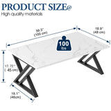 Wolawu Coffee Table White Living Room Center Table, Simple Modern Faux Marble Rectangular Tea Table with Sturdy Black Metal Frame,Industrial Wooden Coffee Table for Bedroom Home Office Wolawu