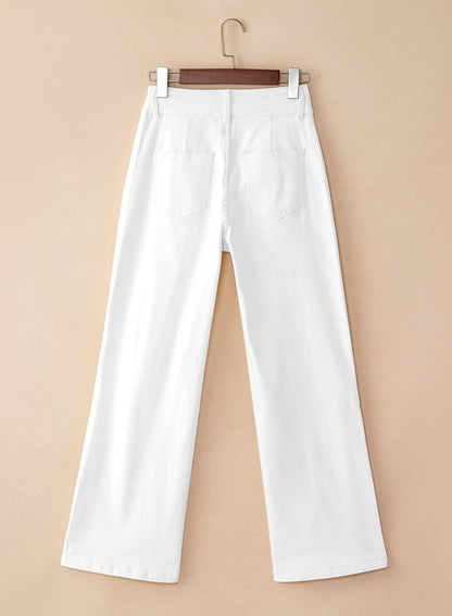 Sidefeel Womens Wide Leg Jeans Casual Baggy High Waisted Stretch Denim Pants Size 14 White