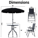 TAVATA 6 Piece Patio Dining Set with Umbrella, Outdoor Furniture Set with 4 Folding Chairs & Portable Metal Garden Table for Lawn, Backyard, Deck, Camping（Black） TAVATA