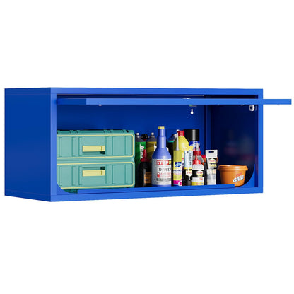 MIIIKO Wall Cabinet with 1 Door, Wall Mounted Garage Tool Cabinets, Blue Locking Small Metal Floating Cabinet for Garage, Home Office, Kitchen and Pantry - WoodArtSupply