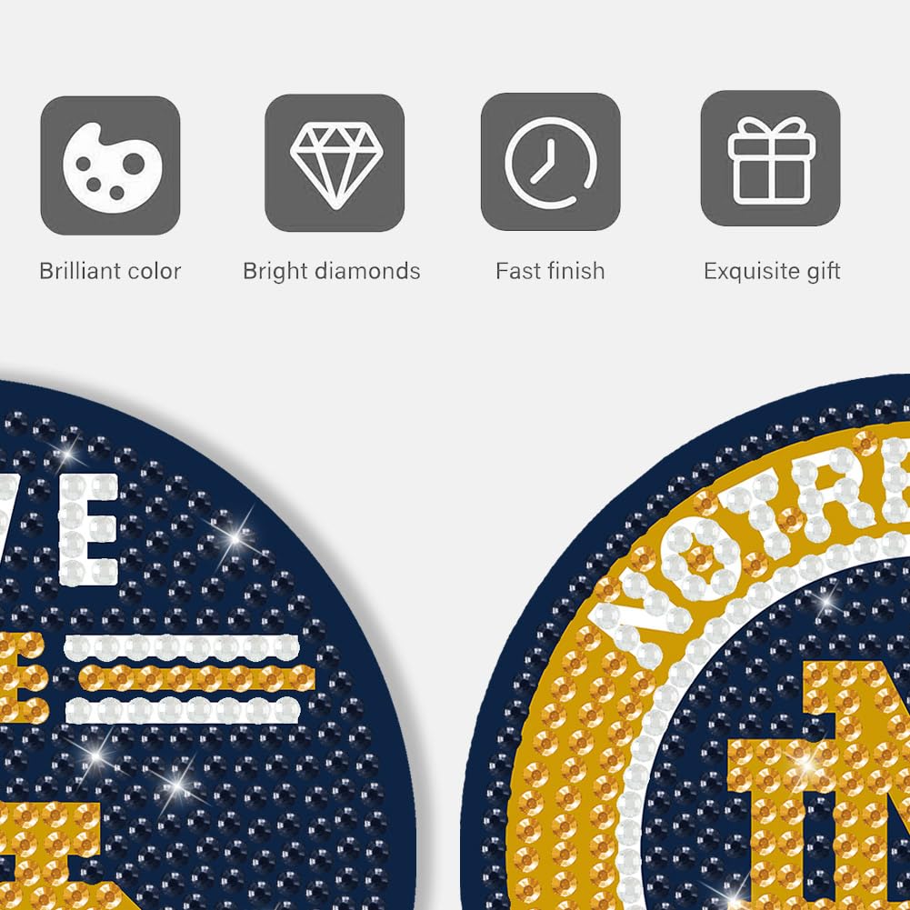 8 Pcs Diamond Painting Coasters, DIY Football Diamond Art Coasters Diamond Painting Kits for Beginners, Diamond Art Gift Craft Supplies Notre Dame Blue WoodArtSupply