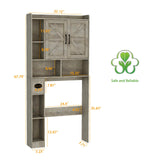 Vabches Grey Farmhouse Over The Toilet Storage Cabinet with Barn Doors and Toilet Paper Holder Vabches