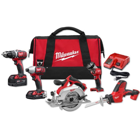 Milwaukee M18 18-Volt Lithium-Ion Cordless 5-Tool Combo Kit, 2 Batteries, Charger, Carrying Case Milwaukee