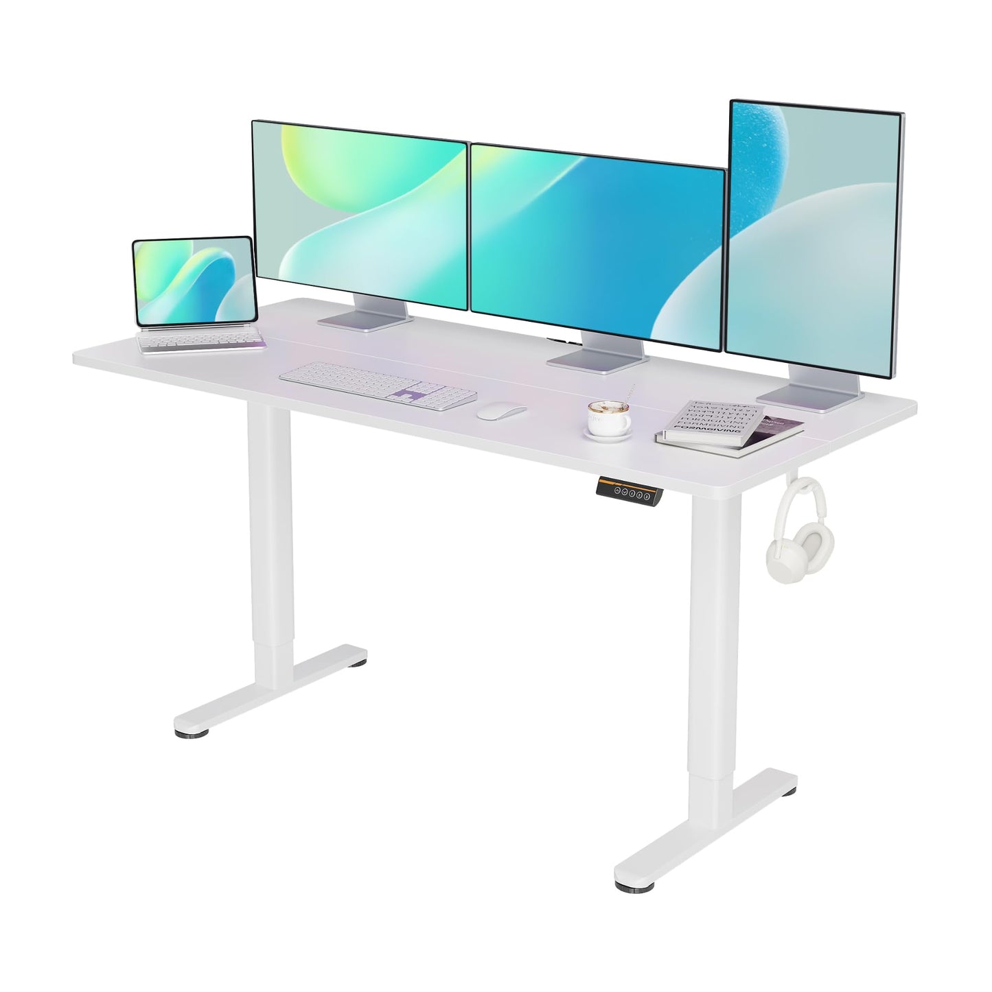 YDN Electric Standing Desk, Adjustable Height Stand up Desk, 63x24 Inches Sit Stand Home Office Desk with Splice Board,White Top - WoodArtSupply