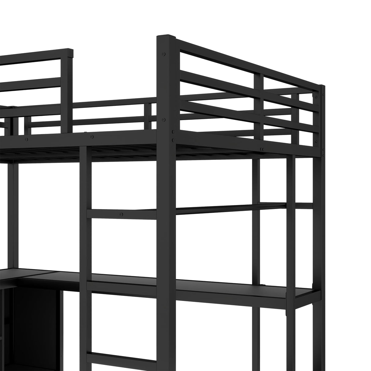 Bellemave Full Size loft Bed with L Desk, Wardrobe, Metal Full Loft Bed Frame for Adults, Kids, Teens, Black Bellemave