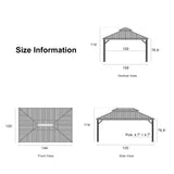 PURPLE LEAF 10' X 12' Outdoor Hardtop Gazebo for Patio Galvanized Steel Double Roof Permanent Canopy Teak Finish Coated Aluminum Frame Pavilion Gazebo with Netting and 24 Solar String Lights PURPLE LEAF