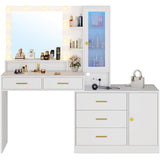 HAUOMS White Makeup Vanity with Lights Vanity Desk with Mirror, Large Vanity Table Set with Drawer Dresser, Charging Station & RGB Cabinets, Makeup Table with 5 Drawers and Storage Shelves, White HAUOMS