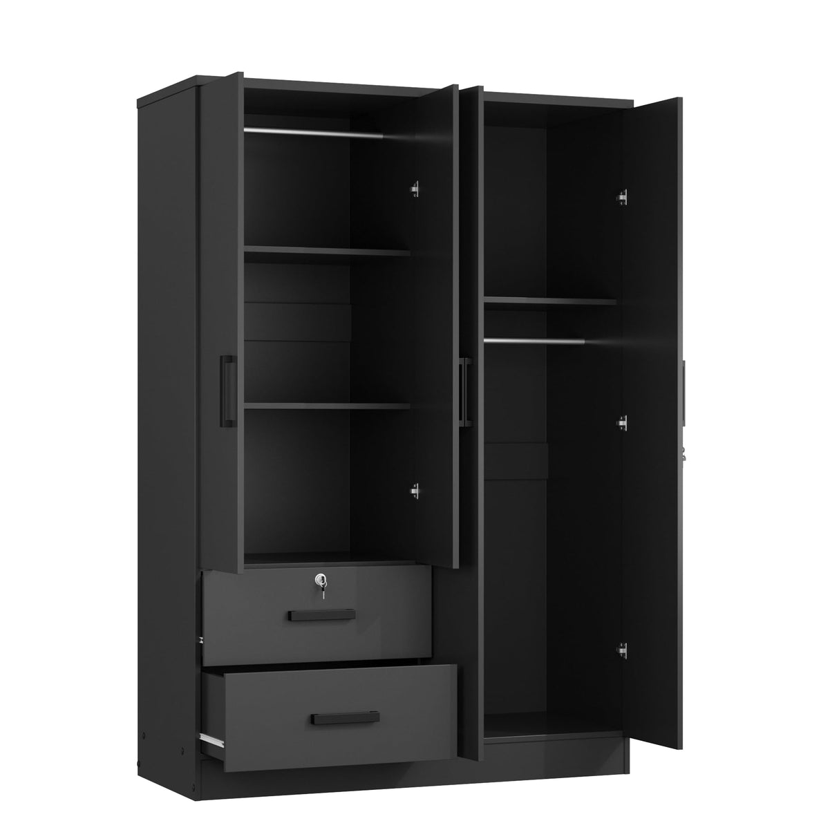 Woodpeckers Furniture And Mattress 4 Doors Wardrobe 2 Drawers with Shelves 72" high (Black) Woodpeckers Furniture And Mattress