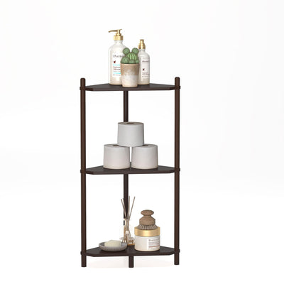 Wisuce Corner Shelf Stand - 3 Tier Bamboo Small Corner Bookshelf, Brown (Color Issue Fixed), for Office Kitchen Bedroom Plant Stand Living Room Decor Small Space