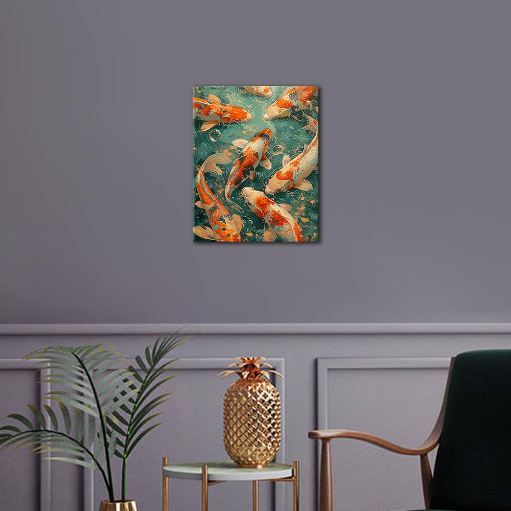 TUMOVO Koi Paint by Numbers, Japanese Koi Adult Paint by Number Kits, Paint-by-Number Kits Flower Color by Number Canvas Frameless with 3 Brushes DIY Oil Painting Kits Gift, 16 x20 Inch TUMOVO