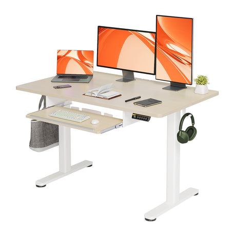 Claiks Standing Desk with Keyboard Tray, Electric Standing Desk Adjustable Height, 48x24 Inches Sit Stand up Desk with Splice Board, Raising Desk for Home Office, Natural Claiks