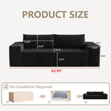 HZANHY 63" Loveseat Sofa, Boneless Loveseats for Living Room, No Assembly Required Corduroy Love Seat for Small Spaces, Bedroom, Apartment, Office, Black HZANHY