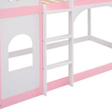 Merax Bunk Bed Twin Over Twin Castle Bunk Bed with Ladder, Wood Bunk beds with Guardrail for Girls, No Box Spring Needed, Pink Merax